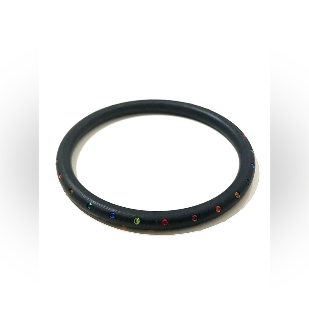 Black Lucite Rainbow Swarovski Crystals Bangle